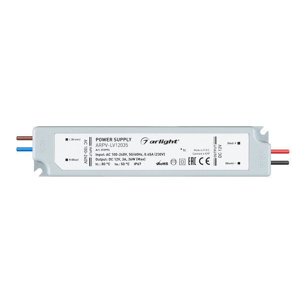 Блок питания ARPV-LV12035 (12V, 3.0A, 36W) (Arlight, IP67 Пластик, 2 года) Lednikoff
