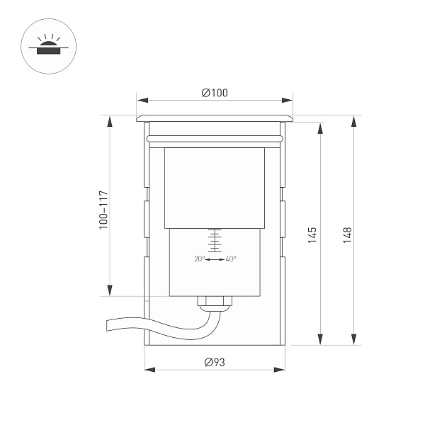 Светильник ART-GROUND-ZOOM-R100-15W Warm3000 (SL, 20-40 deg, 24V) (Arlight, IP67 Металл, 3 года) Lednikoff