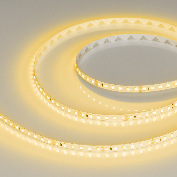 Светодиодная лента RT-A120-8mm 24V Yellow (9.6 W/m, IP20, 2835, 5m) (Arlight, Открытый) Lednikoff