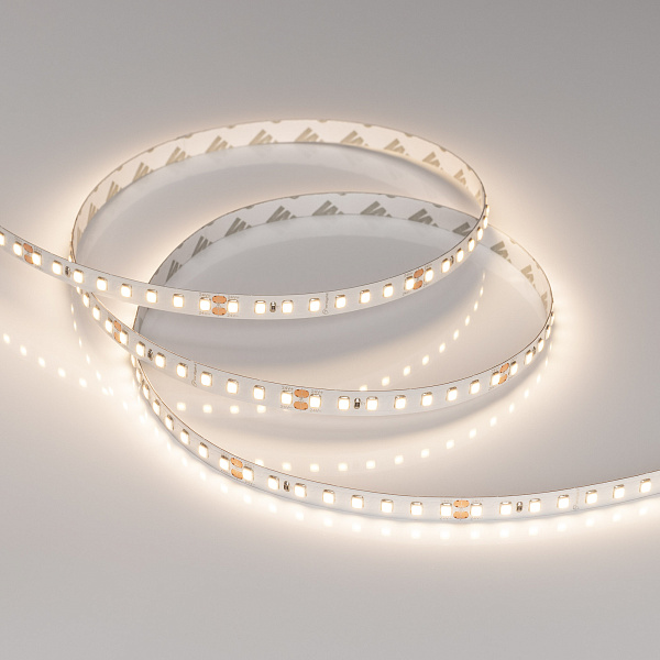 Светодиодная лента RT-A128-8mm 24V Warm3500 (9.6 W/m, IP20, 2835, 5m) (Arlight, высок.эфф.150 лм/Вт) Lednikoff