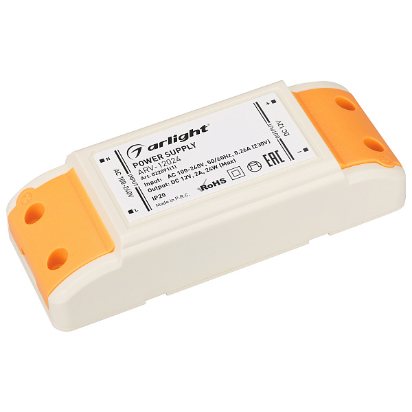Блок питания ARV-12024 (12V, 2A, 24W) (Arlight, IP20 Пластик, 2 года) Lednikoff