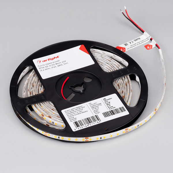 Светодиодная лента герметичная RTW-SE-A120-8mm 24V White6000 (9.6 W/m, IP65, 2835, 5m) (Arlight, -) Lednikoff