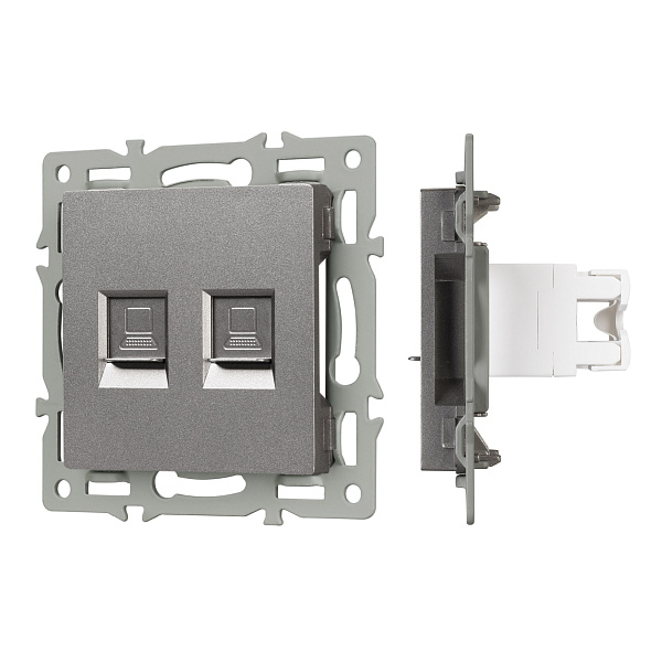 Механизм компьютерной розетки двойной SCT-MPC2-PL-GR (RJ-45, CAT6) (Arlight, -) Lednikoff