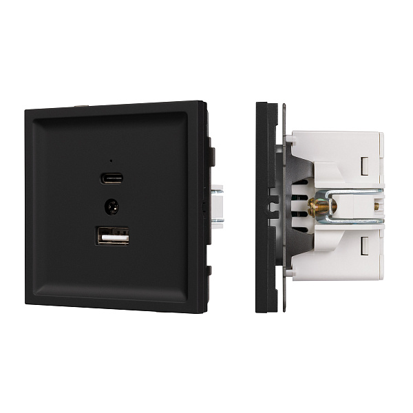 Механизм USB розетки SCT-TENDO-MUAC-SFPL-BK (5V, 3A, QC3) (Arlight, Матовый черный) Lednikoff