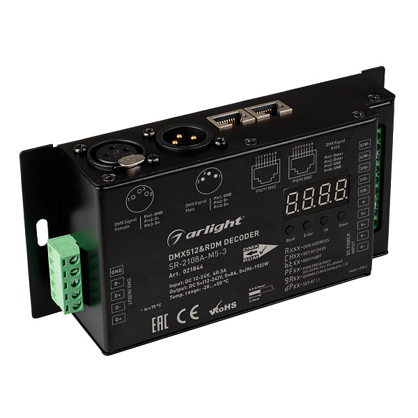 Декодер DMX SR-2108A-M5-3 (12-36V, 480-1440W, 5CH) (Arlight, IP20 Металл, 3 года) Lednikoff