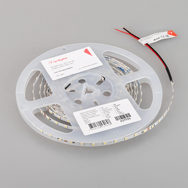 Светодиодная лента RT-A80-5mm 24V Cool 8K (5 W/m, IP20, 2835, 5m) (Arlight, Открытый) Lednikoff