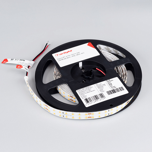 Светодиодная лента RT-A196-15mm 24V Day5000 CRI98 (20 W/m, IP20, 2835, 5m) (Arlight, 20 Вт/м, IP20) Lednikoff