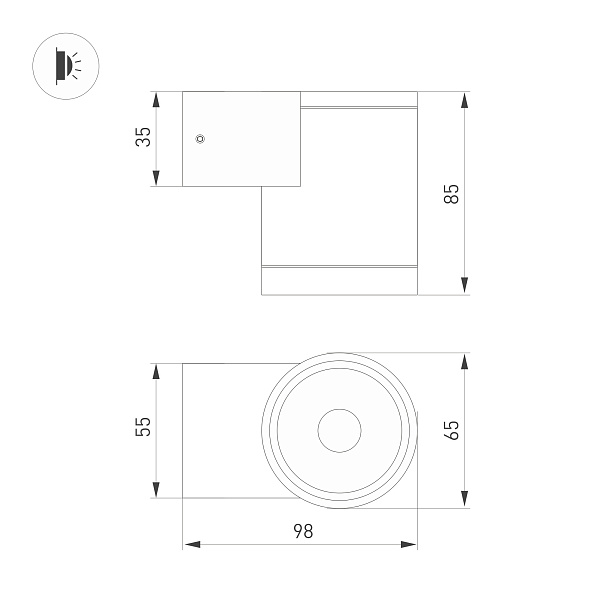 Светильник LGD-RAY-WALL-R65-9W Day4000 (GR, 23 deg, 230V) (Arlight, IP65 Металл, 3 года) Lednikoff