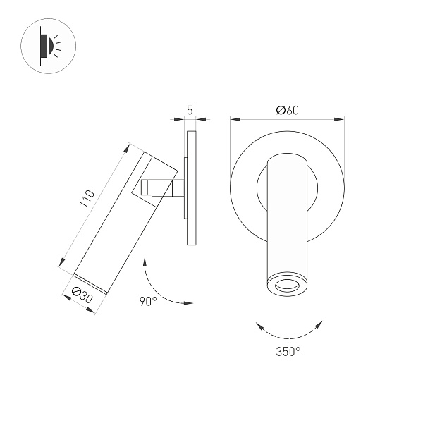Светильник SP-READER-NB-R60-3W Warm3000 (BK, 20 deg, 230V) (Arlight, IP20 Металл, 3 года) Lednikoff