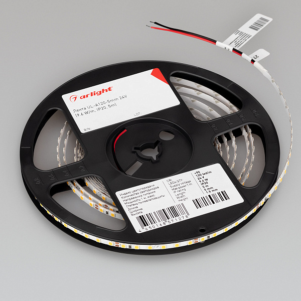 Светодиодная лента UL-A120-5mm 24V White6000 (9.6 W/m, IP20, 5m) (Arlight, 7 лет) Lednikoff