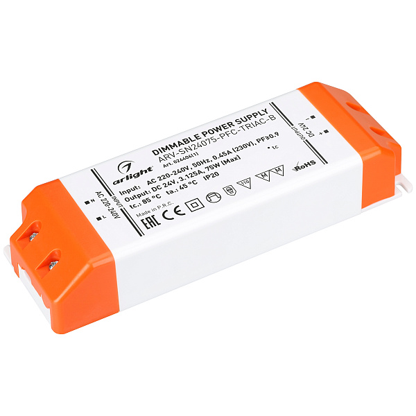 Блок питания ARV-SN24075-PFC-TRIAC-B (24V, 3.1A, 75W) (Arlight, IP20 Пластик, 3 года) Lednikoff