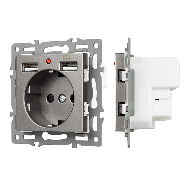 Механизм розетки с USB зарядкой SCT-MUAA-PL-GR (250V, 16A) (Arlight, -) Lednikoff