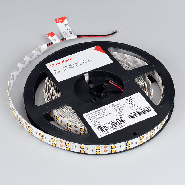Светодиодная лента RT-B120-15mm 24V Day4000 CRI98 (28.8 W/m, IP20, 5060, 5m) (Arlight, 28.8 Вт/м, IP20) Lednikoff