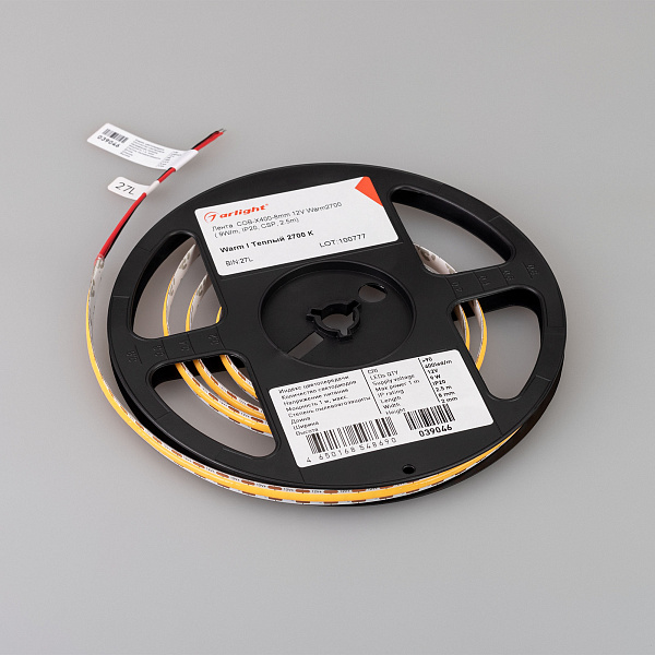 Светодиодная лента COB-X400-8mm 12V Warm2700 (9 W/m, IP20, CSP, 2.5m) (Arlight, -) Lednikoff