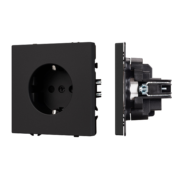ARL NOBE Розетка зк со шторками софт-тач черный оникс SCT-MEU-SFPL-BK (250V, 16A) (Arlight, -) Lednikoff