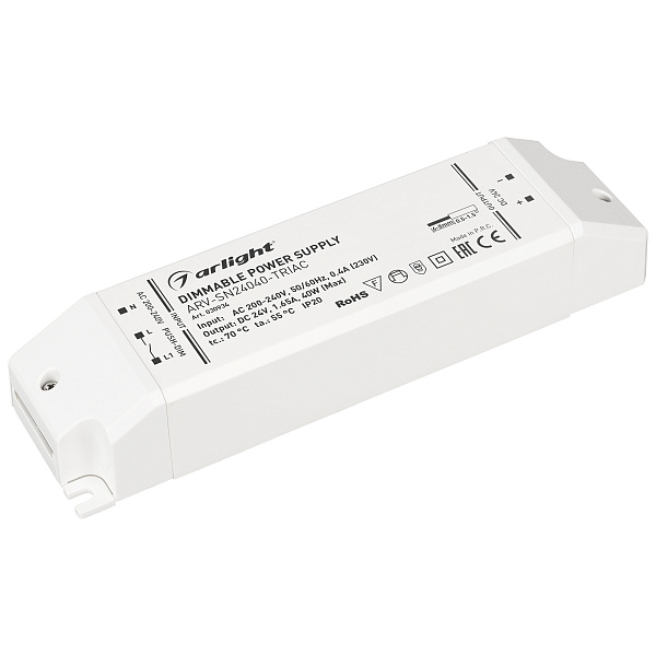 Блок питания ARV-SN24040-TRIAC (24V, 1.65A, 40W) (Arlight, IP20 Пластик, 3 года) Lednikoff