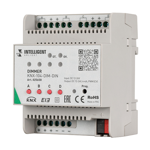 INTELLIGENT ARLIGHT Диммер KNX-104-DIM-DIN (12-24V, 4x4A) (IARL, IP20 Пластик, 2 года) Lednikoff