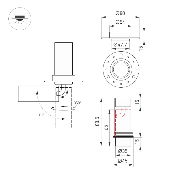 Светильник SP-NUANCE-TRIMLESS-PULL-R35-7W Warm3000 (BK, 36 deg, 230V) (Arlight, IP40 Металл, 5 лет) Lednikoff