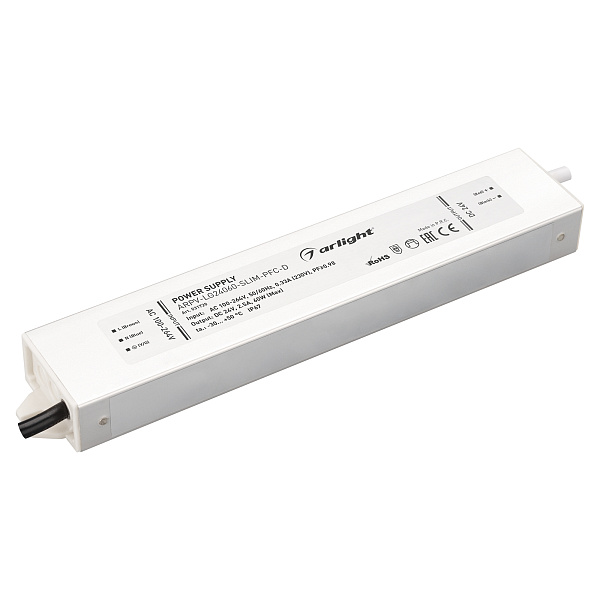 Блок питания ARPV-LG24060-SLIM-PFC-D (24V, 2.5A, 60W) (Arlight, IP67 Металл, 5 лет) Lednikoff