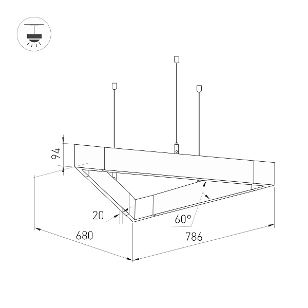 Светильник ALT-LINEAIR-TRIANGLE-FLAT-UPDOWN-DIM-785-85W Day4000 (BK, 100 deg, 230V) (Arlight, IP20 Металл, 3 года) Lednikoff