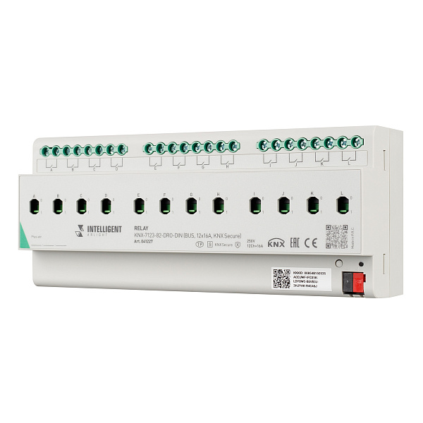 INTELLIGENT ARLIGHT Релейный модуль KNX-7123-82-DRO-DIN (BUS, 12x16A, KNX Secure) (IARL, IP20 Пластик, 2 года) Lednikoff