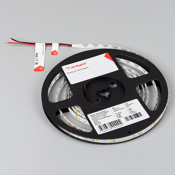 Светодиодная лента UL-A112-8mm 24V White6000 (7 W/m, IP20, 5m) (Arlight, 7 лет) Lednikoff