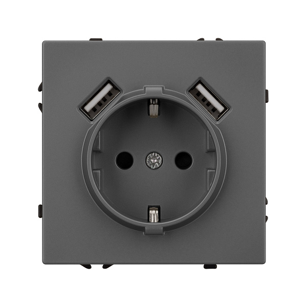 ARL NOBE Розетка зк со шторками с USB тип А+А софт-тач серый базальт SCT-MUAA-SFPL-GR (250V, 16A) (Arlight, -) Lednikoff