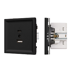 Механизм USB розетки SCT-TENDO-MUAC-SFPL-BK (5V, 3A, QC3) (Arlight, Матовый черный)