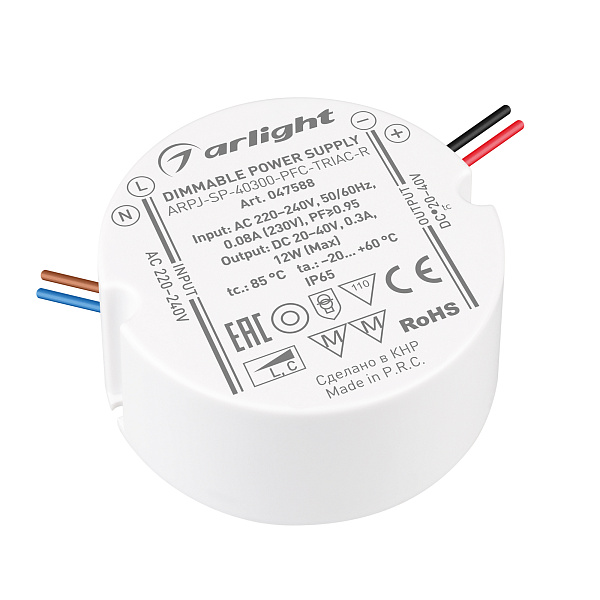 Блок питания ARPJ-SP-40300-PFC-TRIAC-R (12W, 20-40V, 300mA) (Arlight, IP65 Пластик, 5 лет) Lednikoff