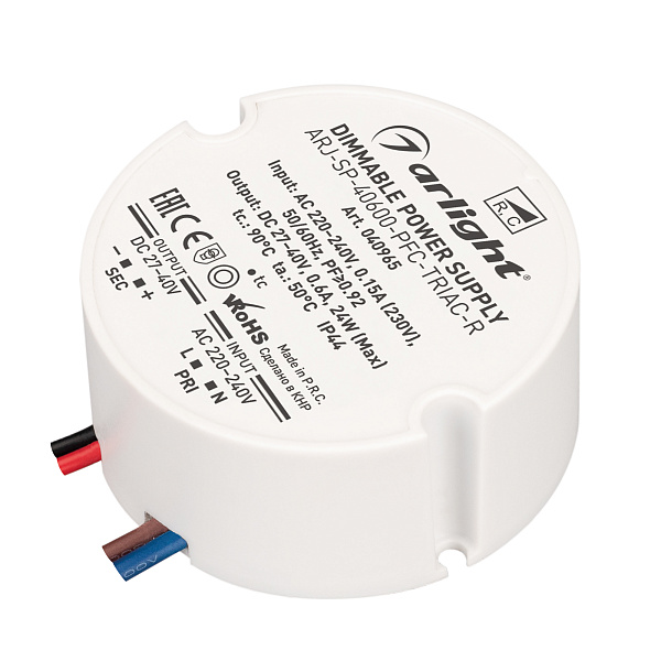 Блок питания ARJ-SP-40600-PFC-TRIAC-R (24W, 27-40V, 600mA) (Arlight, IP44 Пластик, 5 лет) Lednikoff