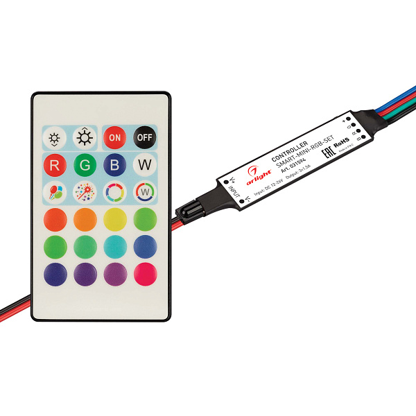 Контроллер SMART-MINI-RGB-SET (12-24V, 3x1.5A, ПДУ 24кн, IR) (Arlight, IP20 Пластик, 5 лет) Lednikoff