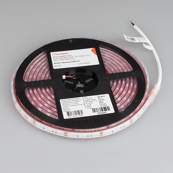 Светодиодная лента герметичная RTW-PFS-B60-13mm 12V Green (14.4 W/m, IP68, 5060, 5m) (Arlight, 14.4 Вт/м, IP68) Lednikoff