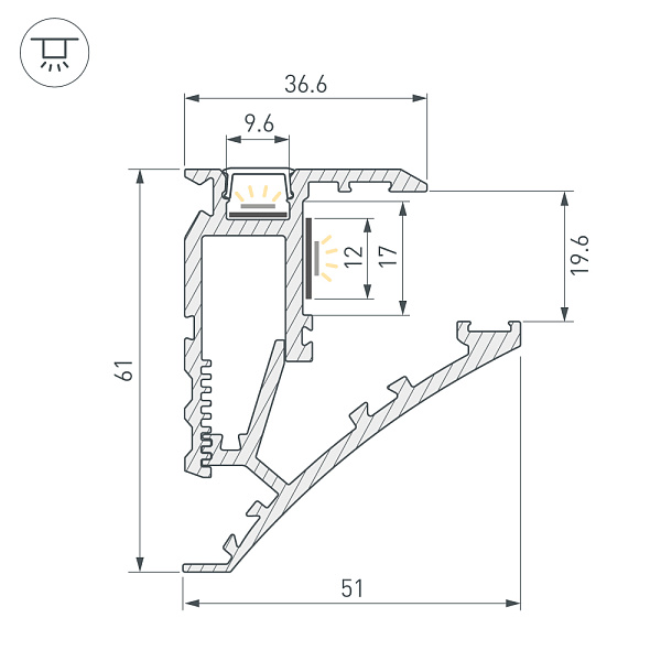 Профиль SHELF-600-2000 ANOD (Arlight, Алюминий) Lednikoff