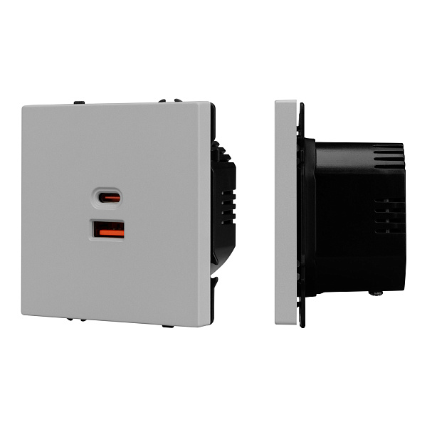 Механизм розетки с быстрой USB зарядкой SCT-NOBE-MUAC-SFPL-FC-IS (65W, QC3) (Arlight, Никель) Lednikoff