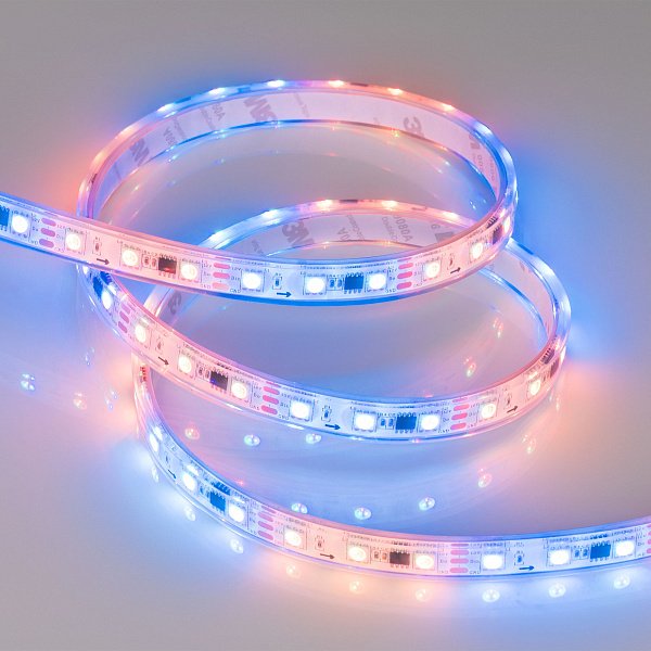 Светодиодная лента герметичная SPI-PFS-B60-12mm 12V RGB-PX3 (14.4W/m, IP68, 5060, 5m) (Arlight, бегущий огонь) Lednikoff