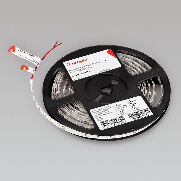 Светодиодная лента RT-B60-10mm 24V Red (14.4 W/m, IP20, 5060, 5m) (Arlight, Открытый) Lednikoff