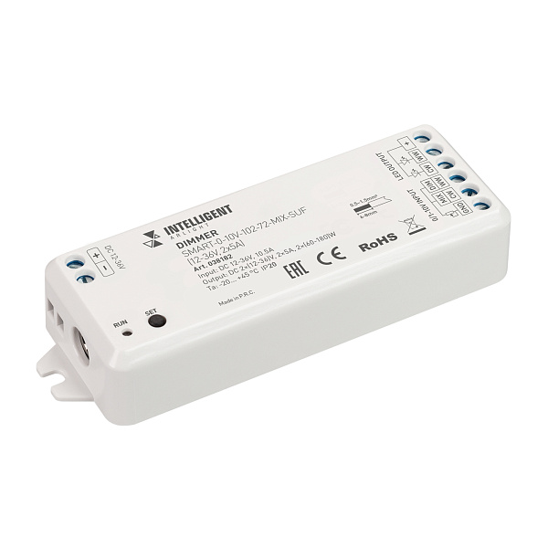 INTELLIGENT ARLIGHT Диммер SMART-0-10V-102-72-MIX-SUF (12-36V, 2x5A) (IARL, IP20 Пластик, 5 лет) Lednikoff