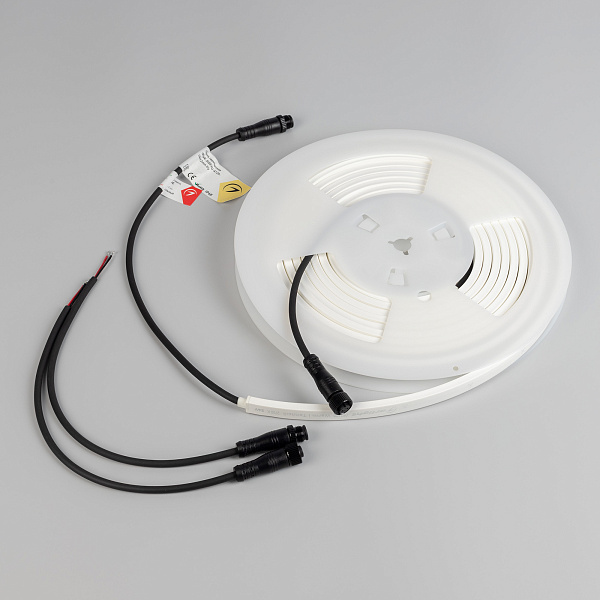 Светодиодная лента герметичная WAVE-SIDE-PU-A120-06x12mm 24V Warm3500 (8 W/m, IP68, 5m, wire x2) (Arlight, Вывод прямой, 3 года)