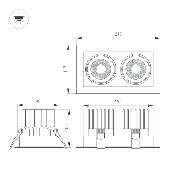 Светильник MS-VORTEX-BUILT-S210x117-2x20W Day4000 (WH-WH, 40 deg, 230V) (Arlight, IP20 Металл, 5 лет) Lednikoff