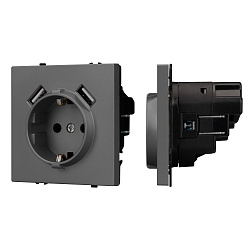 ARL NOBE Розетка зк со шторками с USB тип А+А софт-тач серый базальт SCT-MUAA-SFPL-GR (250V, 16A) (Arlight, -)