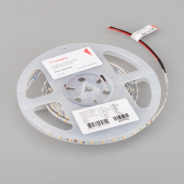Светодиодная лента RT-A80-5mm 24V Warm3000 (5 W/m, IP20, 2835, 5m) (Arlight, Открытый) Lednikoff