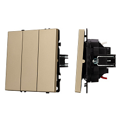 Механизм выключателя трехклавишный непроходной SWT-NOBE-MK03-SFPL-GD (230V, 10A) (Arlight, Золотой песок)
