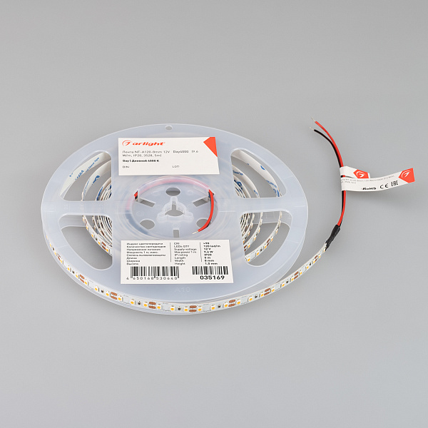 Светодиодная лента NT-A120-8mm 12V Day4000 (9.6 W/m, IP20, 3528, 5m) (Arlight, Открытый) Lednikoff