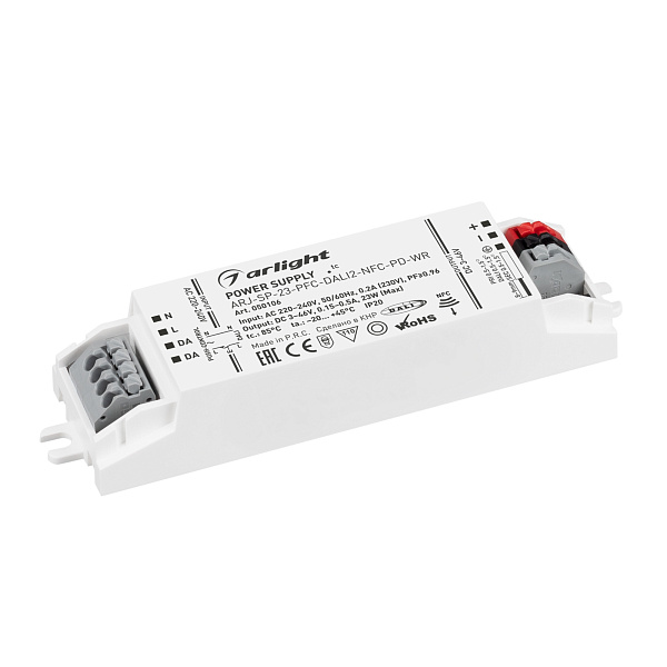 Блок питания ARJ-SP-23-PFC-DALI2-NFC-PD-WR (23W, 3-46V, 0.15-0.5A) (Arlight, IP20 Пластик, 5 лет) Lednikoff