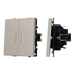 Механизм выключателя двухклавишный непроходной LED SWT-NOBE-MK02-SFPL-L-CA (230V, 10A) (Arlight, Кашемир)