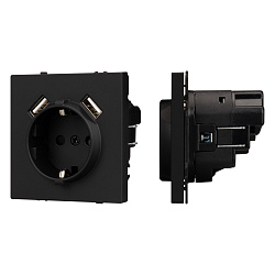 ARL NOBE Розетка зк со шторками с USB тип А+А софт-тач черный оникс SCT-MUAA-SFPL-BK (250V, 16A) (Arlight, -)