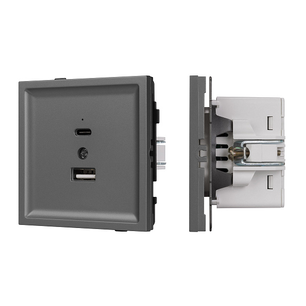 Механизм USB розетки SCT-TENDO-MUAC-SFPL-GR (5V, 3A, QC3) (Arlight, Матовый графитовый) Lednikoff