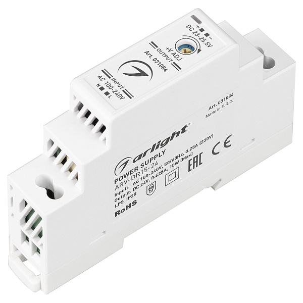 Блок питания ARV-DR15-24 (24V, 0.63A, 15W) (Arlight, IP20 DIN-рейка) Lednikoff