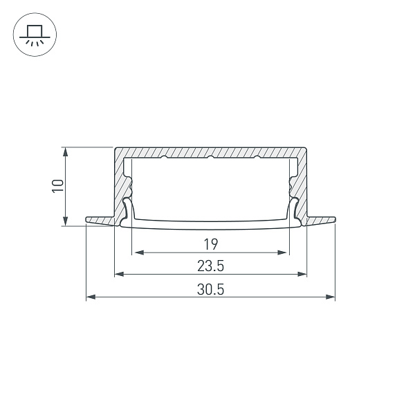 Профиль с экраном ARH-WIDE-F-H10-2000 ANOD+OPAL (Arlight, Алюминий) Lednikoff