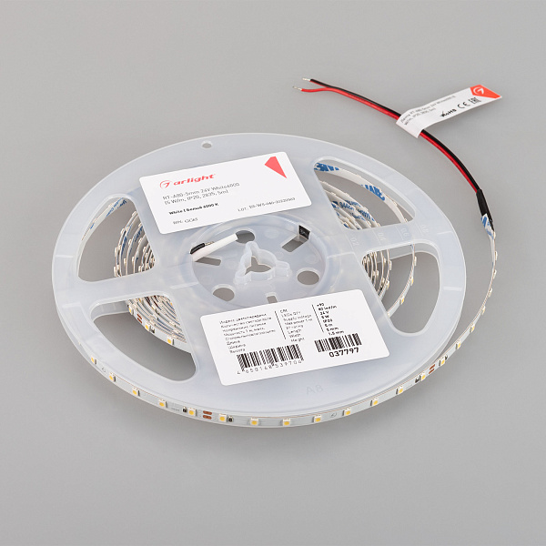 Светодиодная лента RT-A80-5mm 24V White6000 (5 W/m, IP20, 2835, 5m) (Arlight, Открытый) Lednikoff